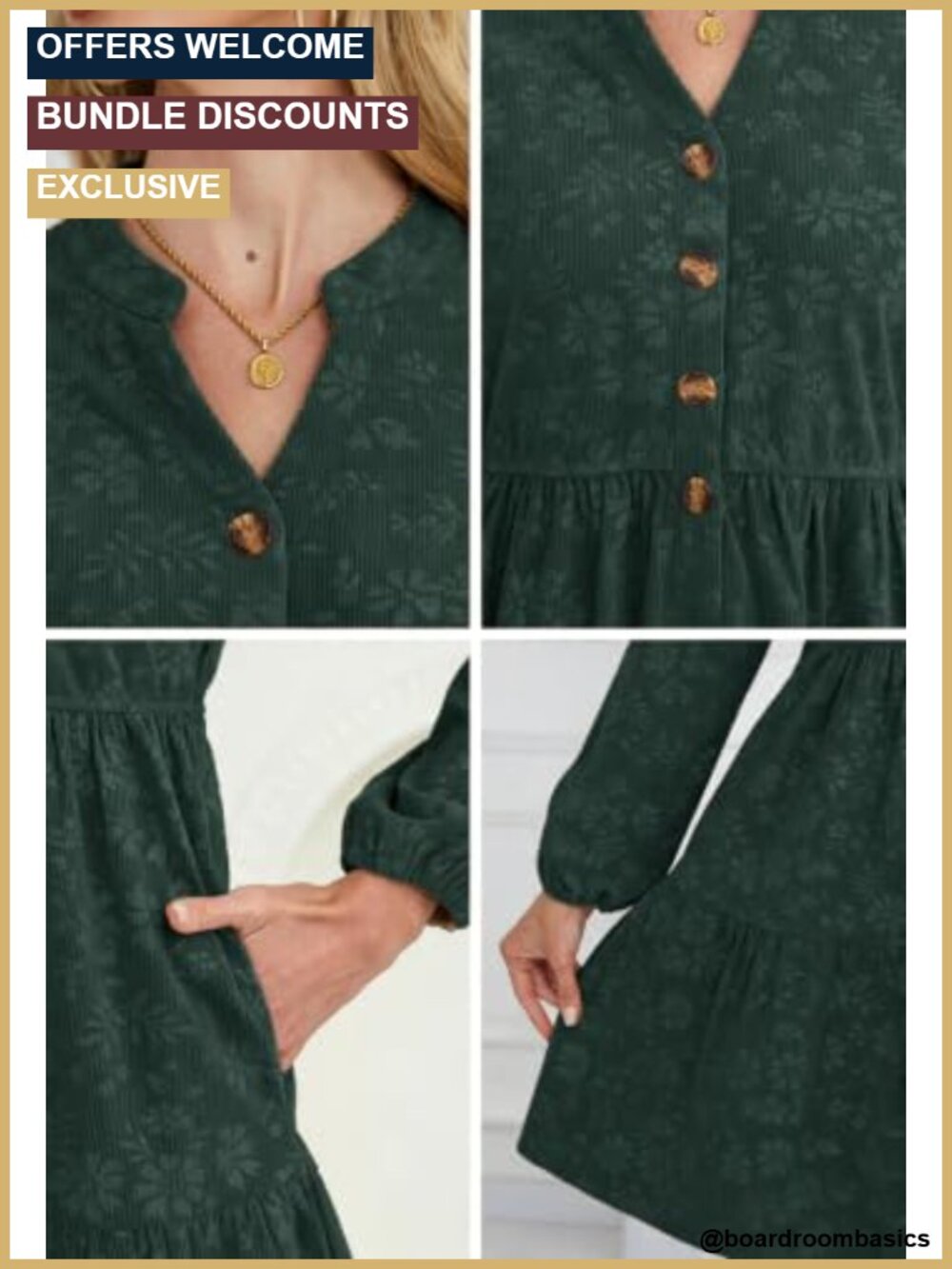Women's Corduroy Long Sleeve Above Knee Work Dress with Pockets - Picture 6 of 6